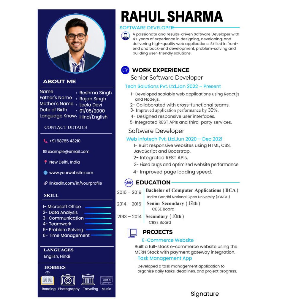Premium Software Developer Resume Format ATS-Friendly Editable Resume Template