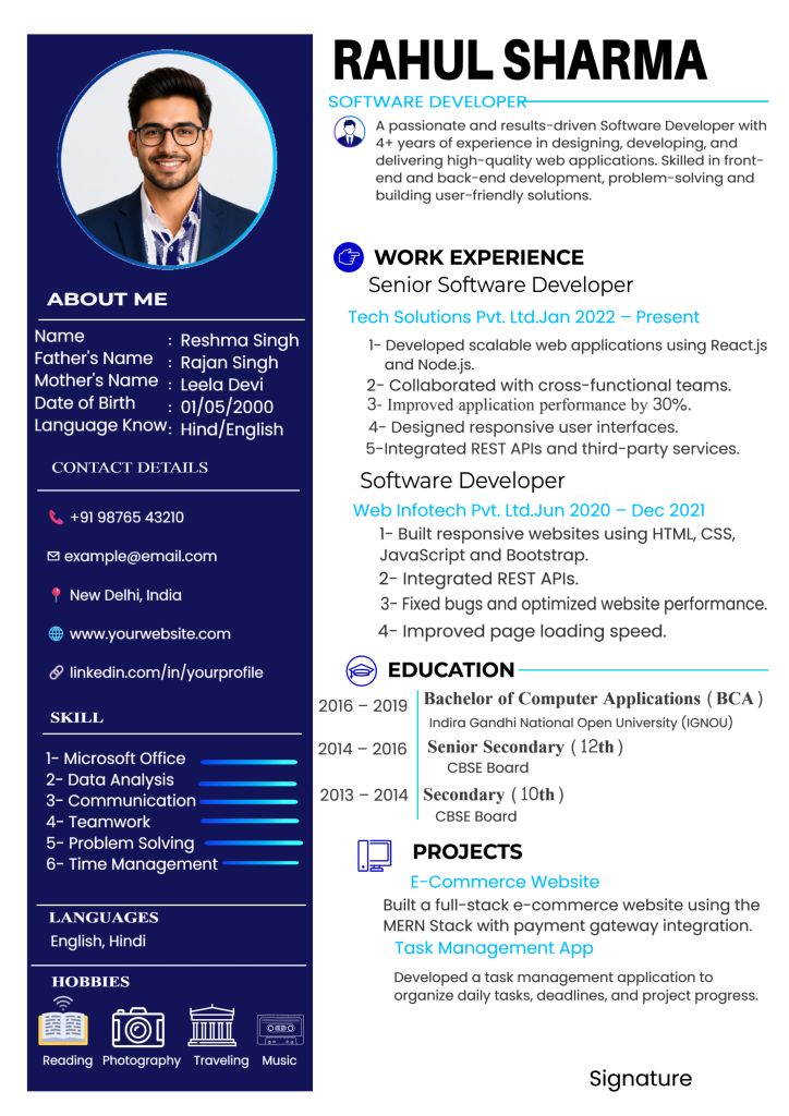 Premium Software Developer Resume Format ATS Friendly Editable Resume Template