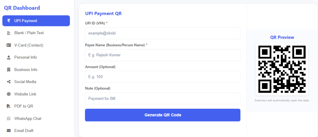 UPI QR Code Generator by CSC Designer